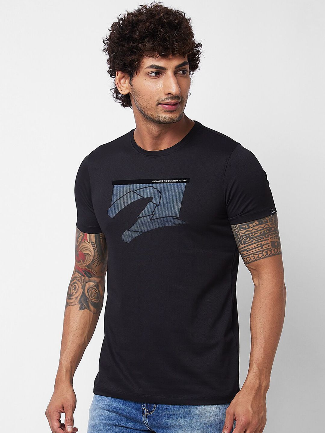 SPYKAR Graphic Printed Round Neck Slim Fit Cotton T-shirt