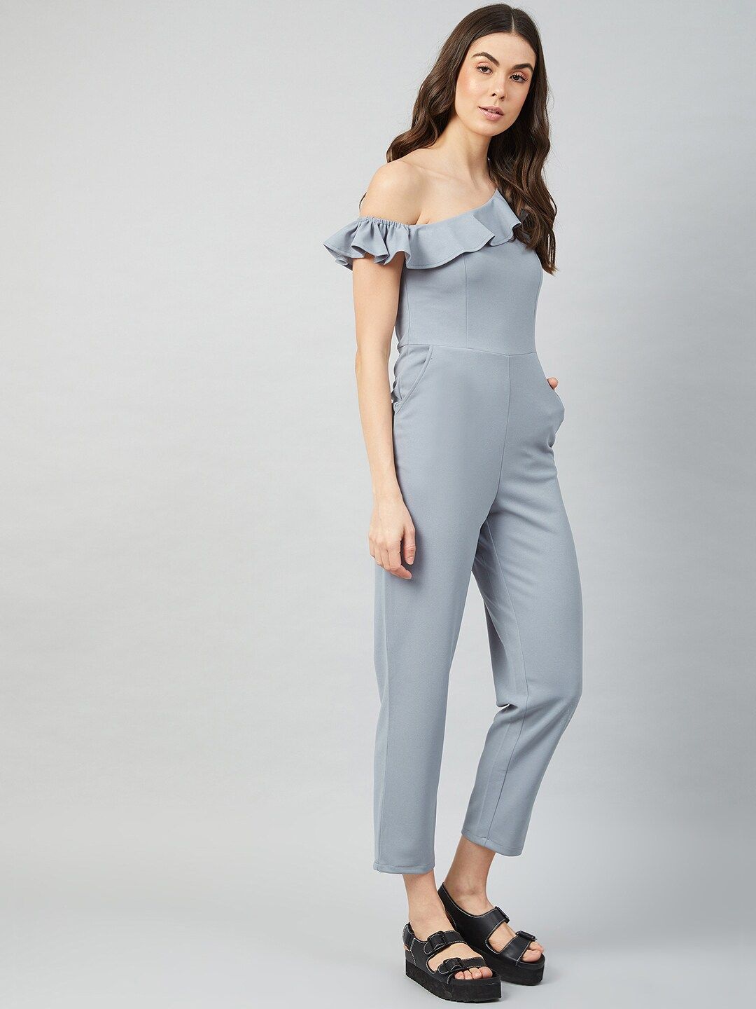 Athena Women Grey Solid Jumpsuit