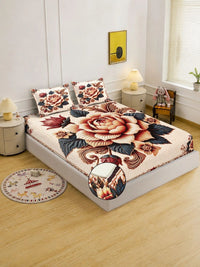 Moda Rapido X KLOTTHE Beige & Red Floral 400 TC Cadar Katil King dengan 2 Sarung Bantal