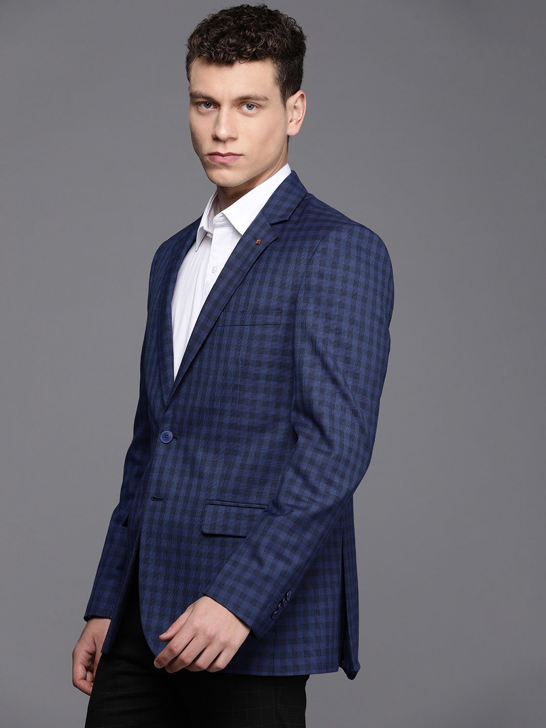 Raymond Contemporary Fit Checked Single-Breasted Formal Blazer