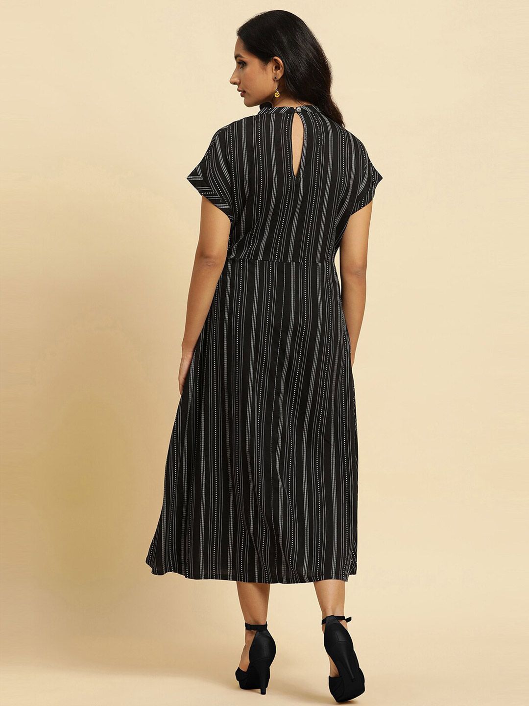 W Striped Cotton A-Line Midi Dress