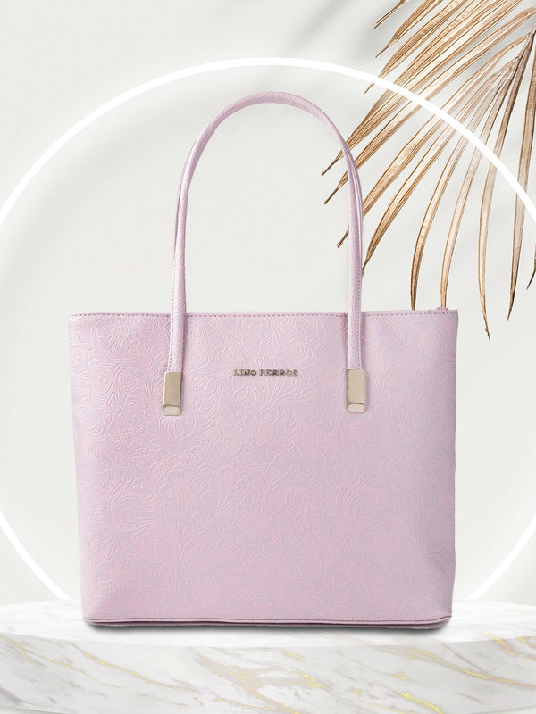 Lino Perros Women Lavender Floral Textured Structured Laptop Bag