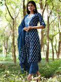 Libas Floral Printed Keyhole Neck Straight Kurta With Palazzos And Dupatta