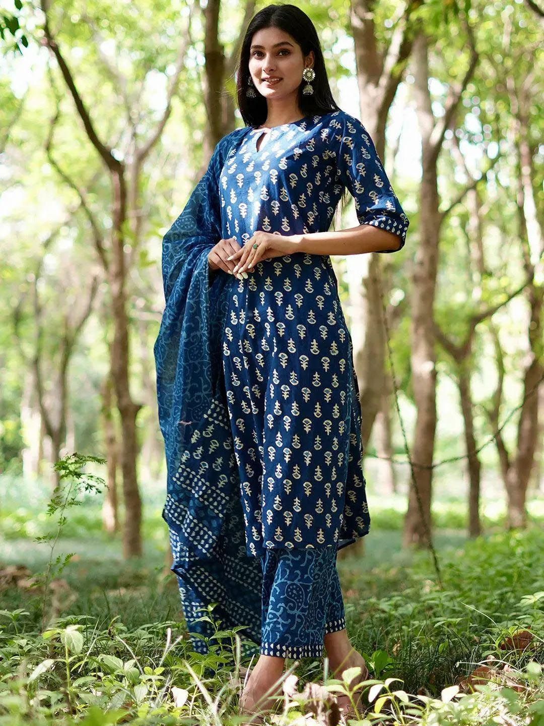 Libas Floral Printed Keyhole Neck Straight Kurta With Palazzos And Dupatta