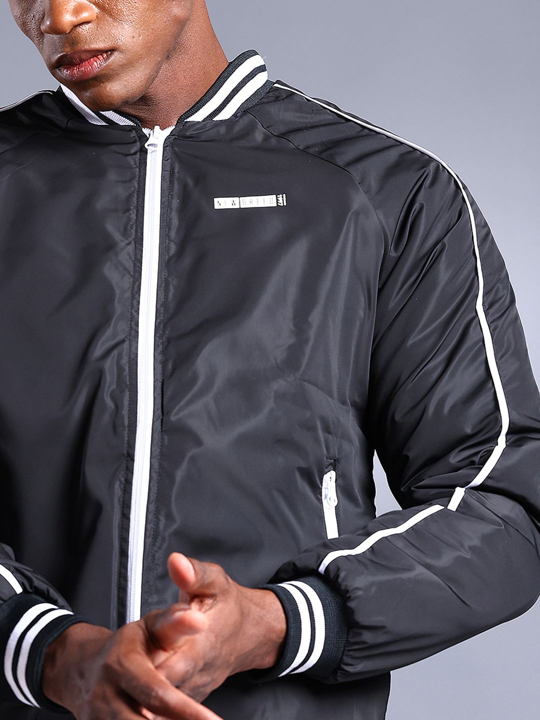 The Indian Garage Co Men Slim Fit Zip-Front Bomber Jacket