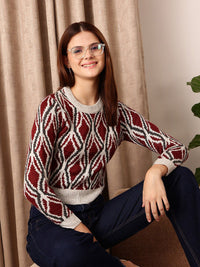 STREET 9 White & Red Cable Knit Crop Pullover