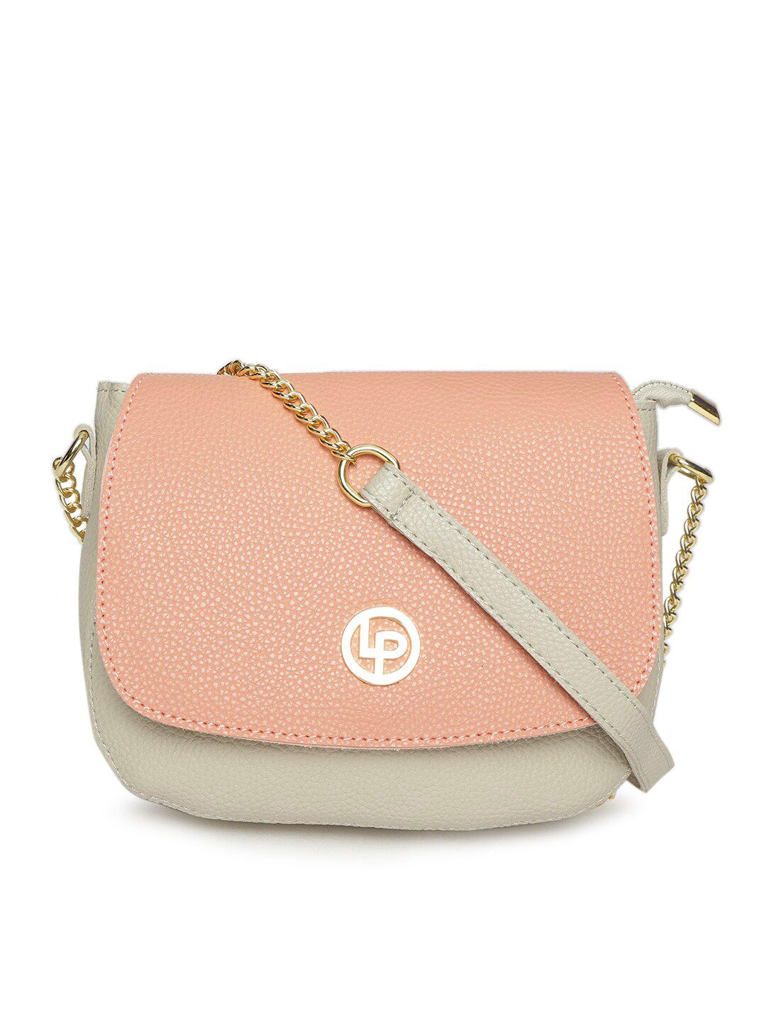 Lino Perros Peach-Coloured & Grey Colourblocked Sling Bag