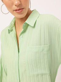 DressBerry Spirited Swirl Self-Striped Midi Shirt Dress with Slit-Detail