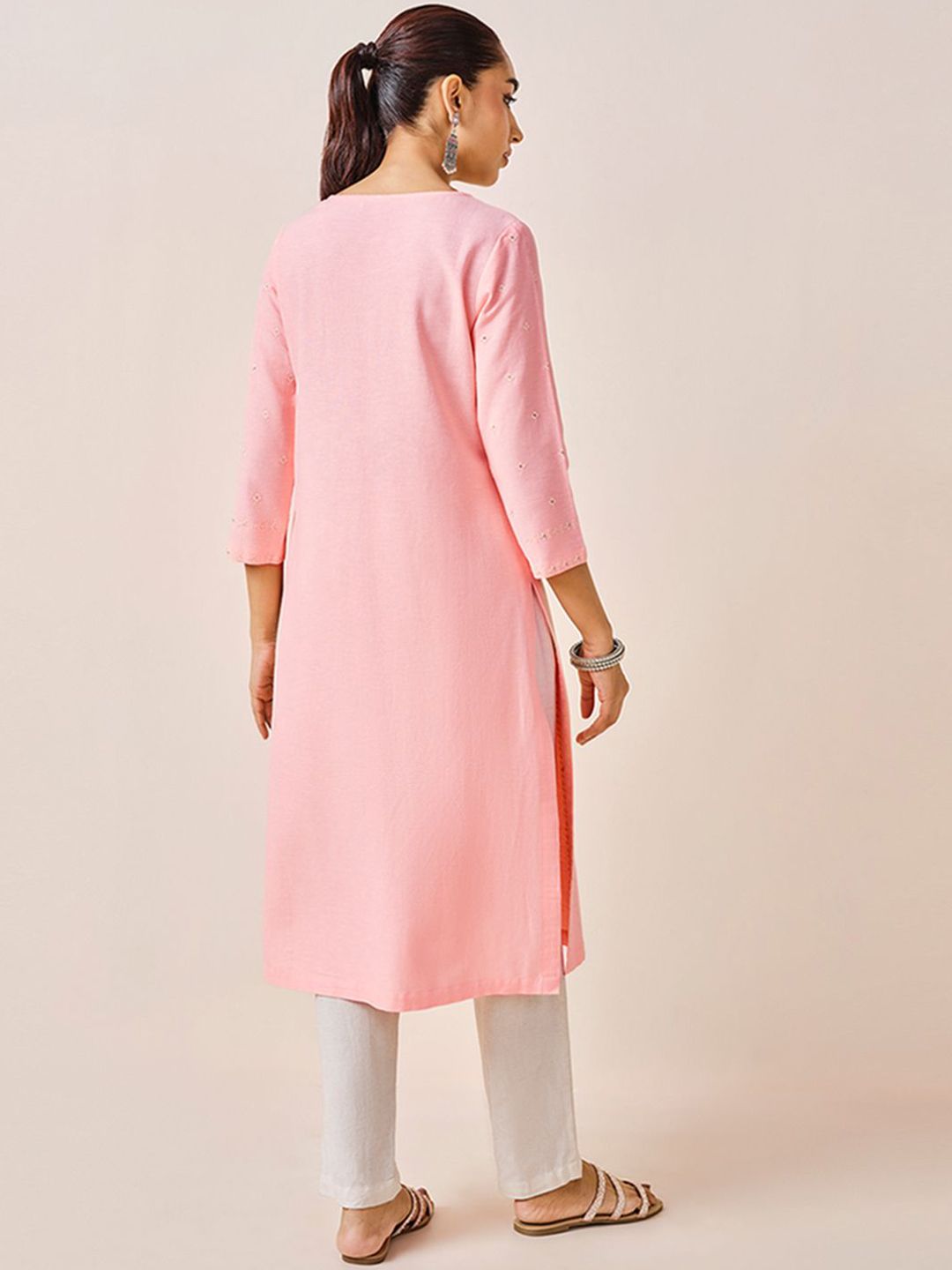 Global Desi Ethnic Motifs Embroidered A-Line Kurta