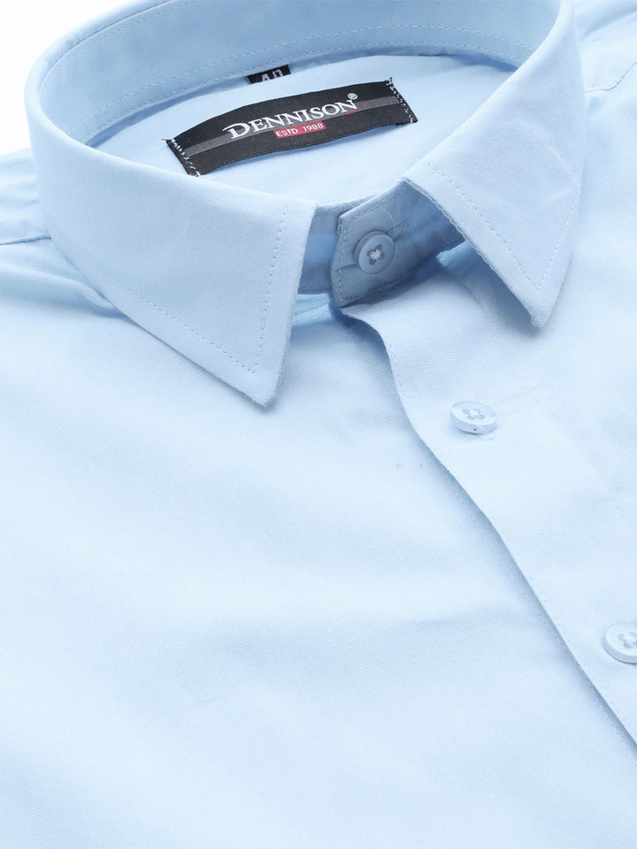 DENNISON Men Blue Smart Slim Fit Solid Water & Stain Repellent Twill Formal Shirt