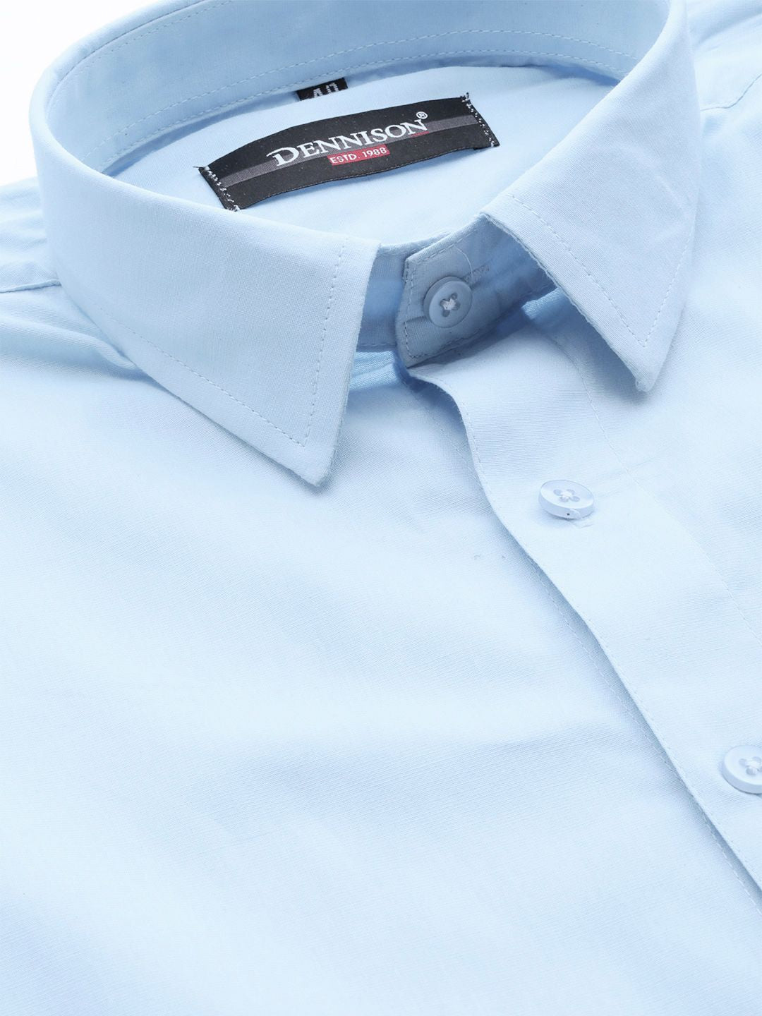 DENNISON Men Blue Smart Slim Fit Solid Water & Stain Repellent Twill Formal Shirt