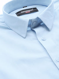 DENNISON Men Blue Smart Slim Fit Solid Water & Stain Repellent Twill Formal Shirt