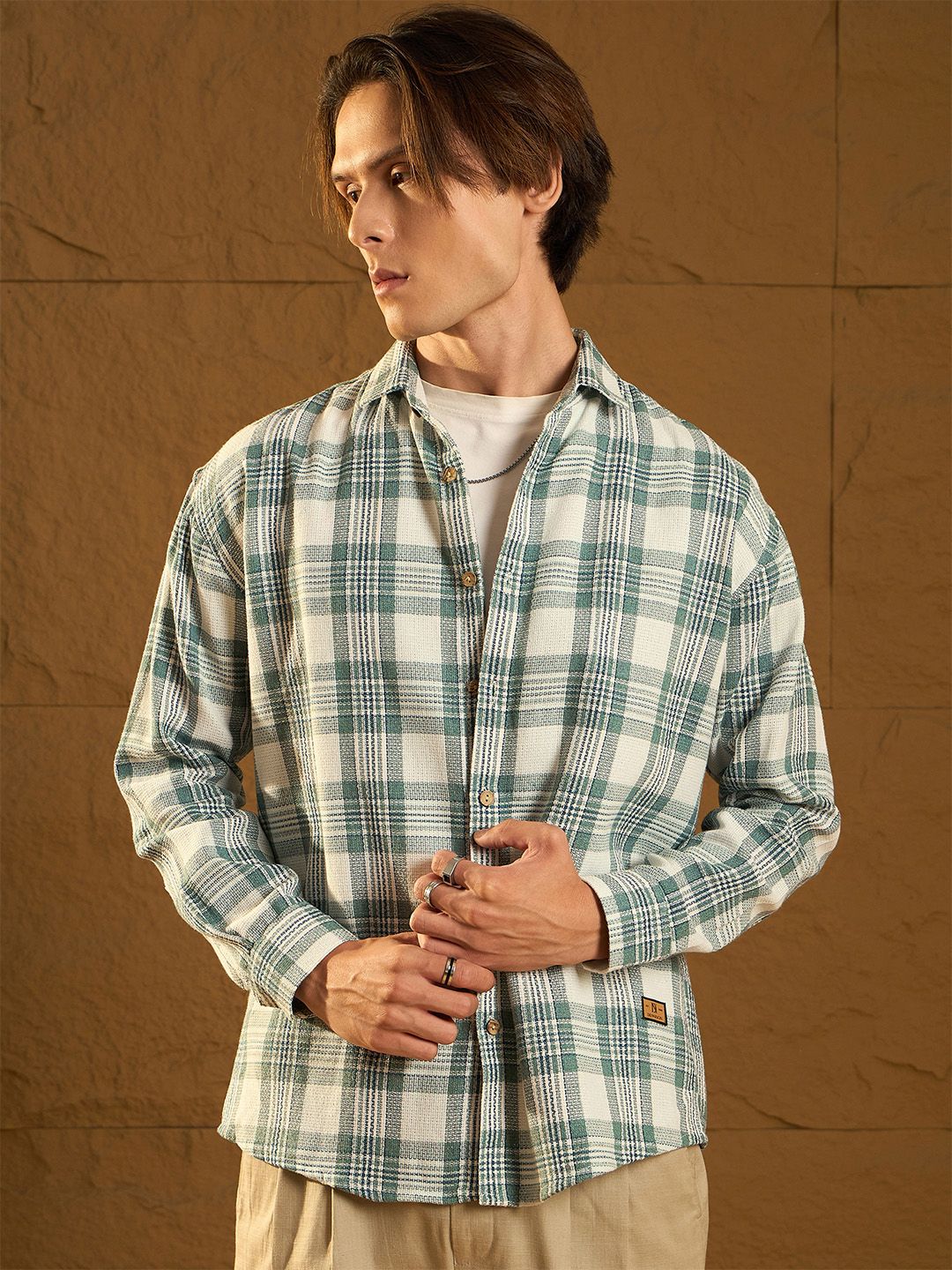 DENNISON Men Checked Oversized Cotton Shirt