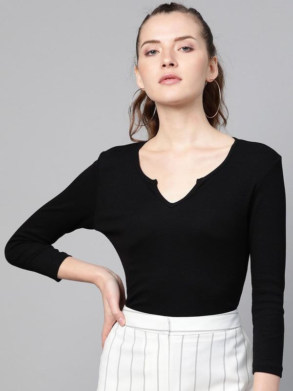 SASSAFRAS Women Black Ribbed T-shirt