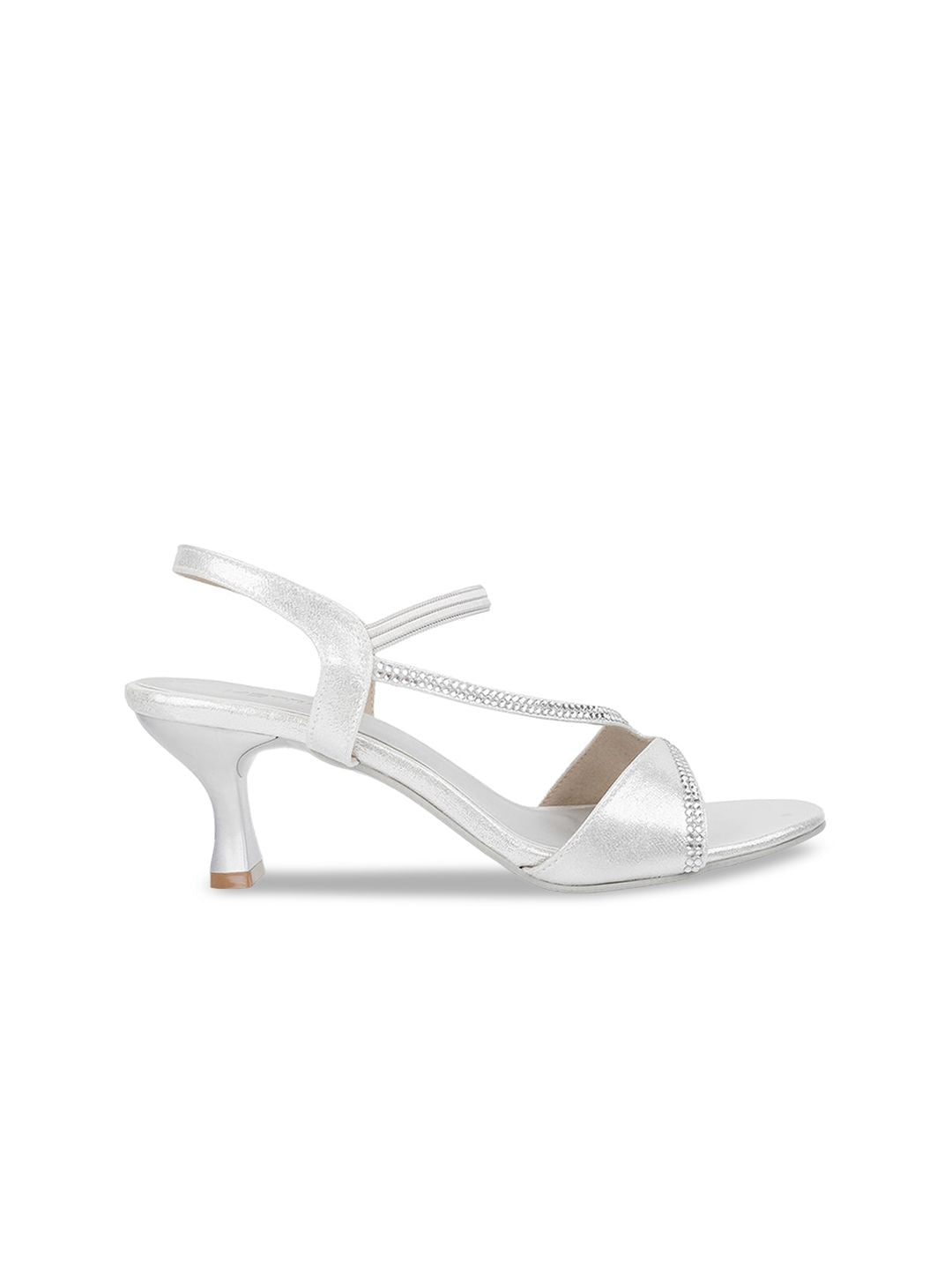 Metro Women Silver-Toned Kitten Heel Sandals