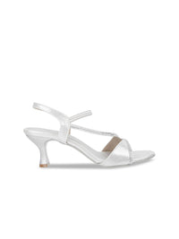 Metro Women Silver-Toned Kitten Heel Sandals