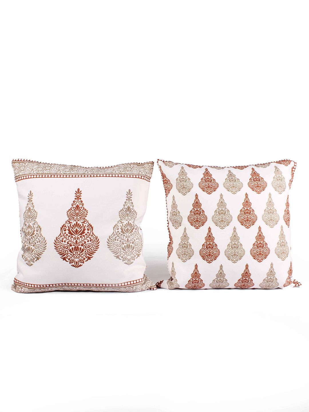 STITCHNEST White & Brown 2 Pieces Square Cushion Covers