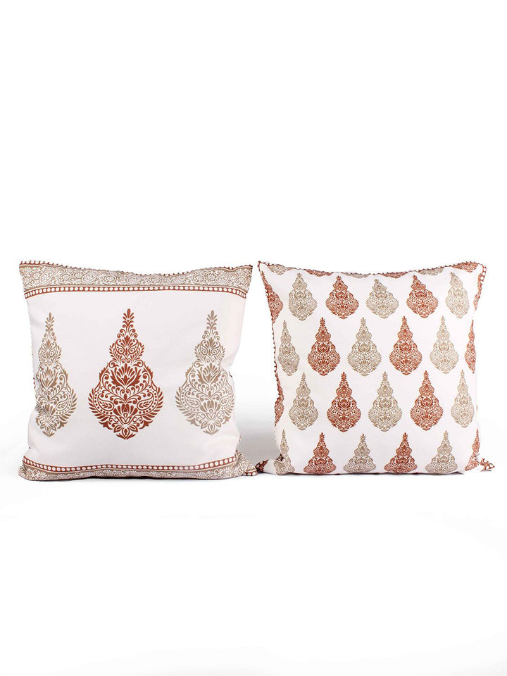 STITCHNEST White & Brown 2 Pieces Square Cushion Covers