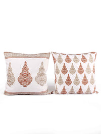 STITCHNEST White & Brown 2 Pieces Square Cushion Covers