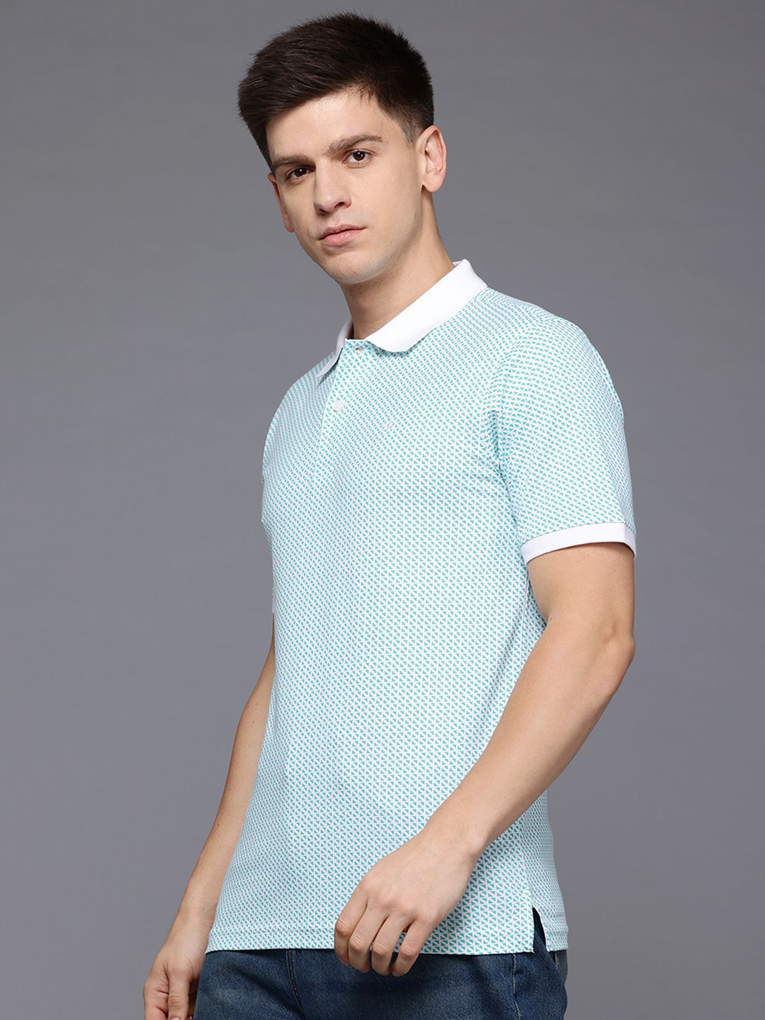 Raymond Geometric Print Polo Collar Pure Cotton Modern Fit T-shirt