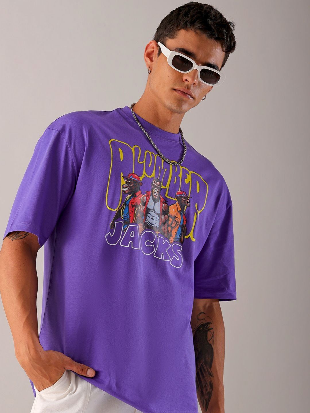 The Indian Garage Co Men Back Printed Oversized Round Neck T-shirt