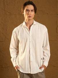 DENNISON Men Drop Shoulder Oversized Vertical Striped Casual Shirt