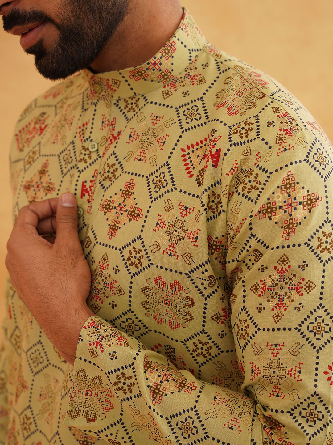 SOJANYA Ethnic Motifs Printed Regular Cotton Linen Kurta With Pyjama