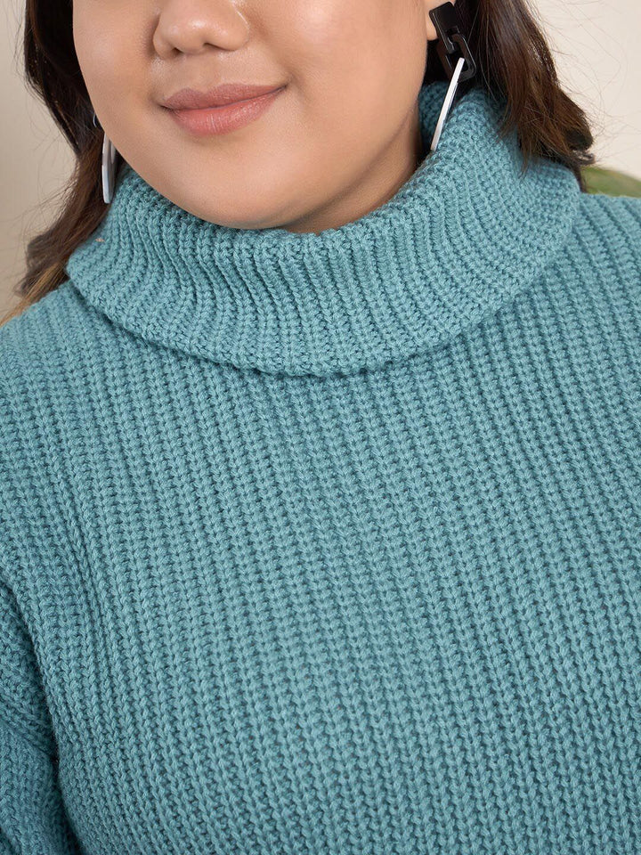 CURVY STREET Plus Size Ribbed Turtle Neck Pure Acrylic Pullover