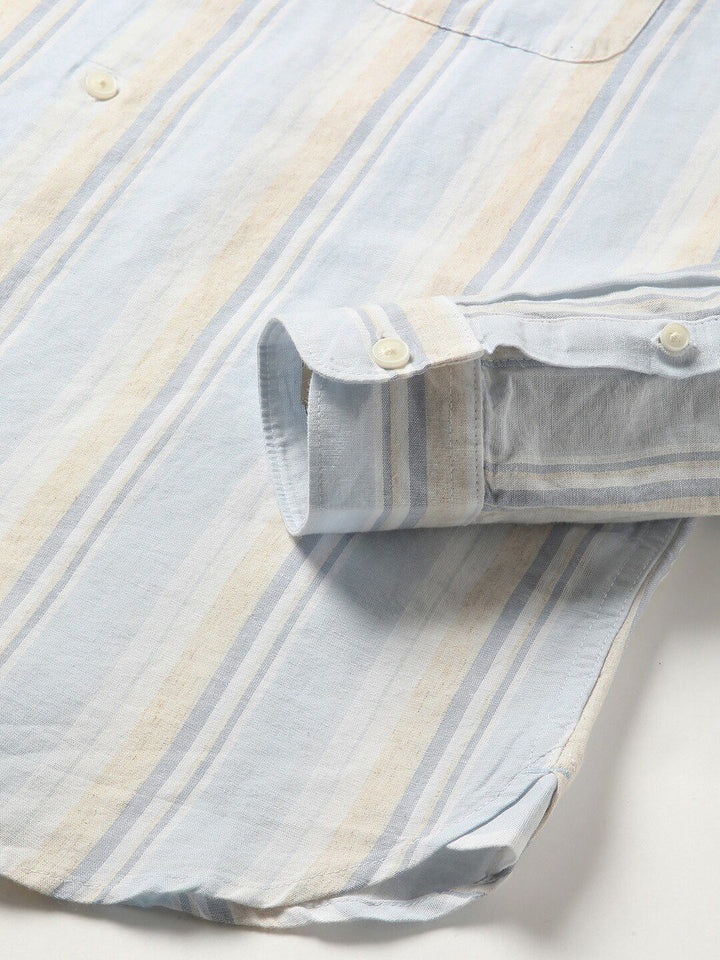 THE BEAR HOUSE Striped Slim Fit Cotton Linen Shirt