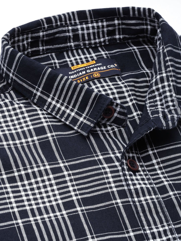 The Indian Garage Co Men Navy Blue Slim Fit Tartan Checks Opaque Checked Casual Shirt