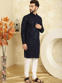 SOJANYA Geometric Embroidered Thread Work Pure Cotton Straight Kurta with Churidar