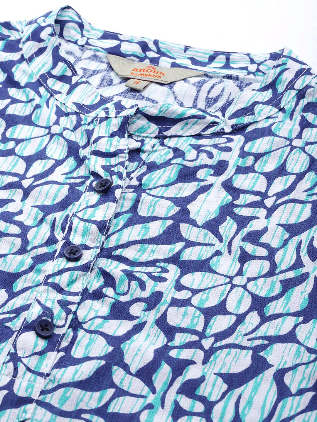 Anouk Women Blue Floral Printed Regular Pure Cotton Kurta with Trousers