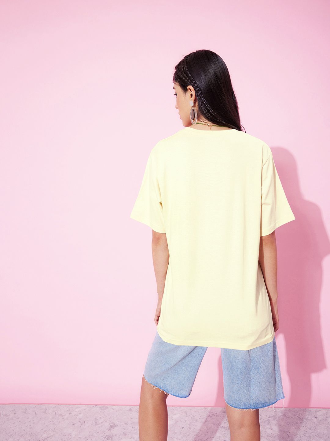 DILLINGER Off White & Green Printed Oversized Pure Cotton Longline T-shirt