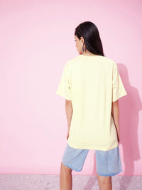 DILLINGER Off White & Green Printed Oversized Pure Cotton Longline T-shirt