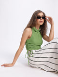 DressBerry Gathered Glam Ribbed Tie-Up detail Fitted Crop Top