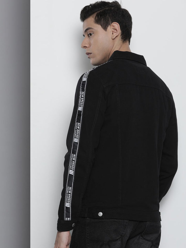 The Indian Garage Co Men Black Typography Lightweight Cotton Denim Jacket