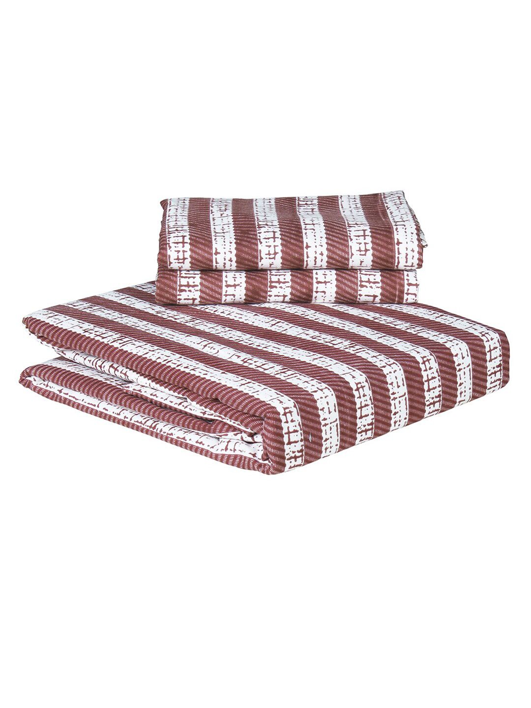 Story@home Maroon & White Striped 180 TC Queen Bedsheet with 2 Pillow Covers