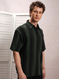 LOCOMOTIVE Premium Fit Striped Dobby Textured Drop-Shoulder Sleeves Oversized Shirt