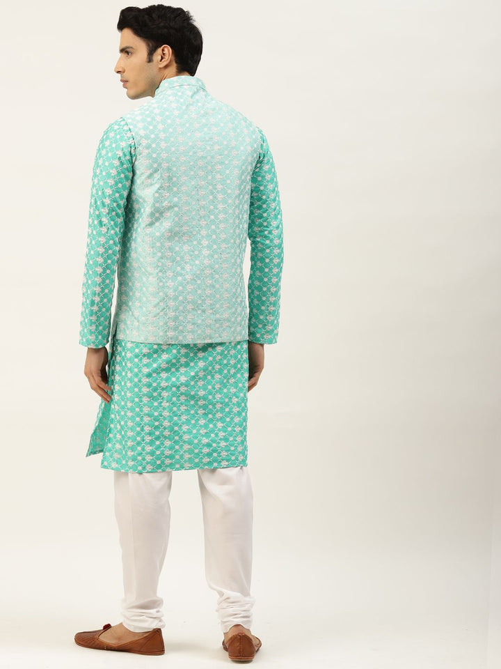 SOJANYA Men Blue Ethnic Motifs Embroidered Thread Work Kurta with Churidar
