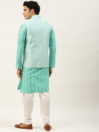 SOJANYA Men Blue Ethnic Motifs Embroidered Thread Work Kurta with Churidar