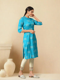W Women Mandarin Collar Floral Printed Kurta