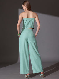 STREET 9 Solid Off Shoulder Pure Cotton Top & Trousers Co-Ord Set