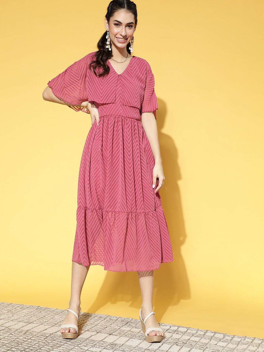 Athena Women Alluring Fuchsia Self-Design Volume Play Dress