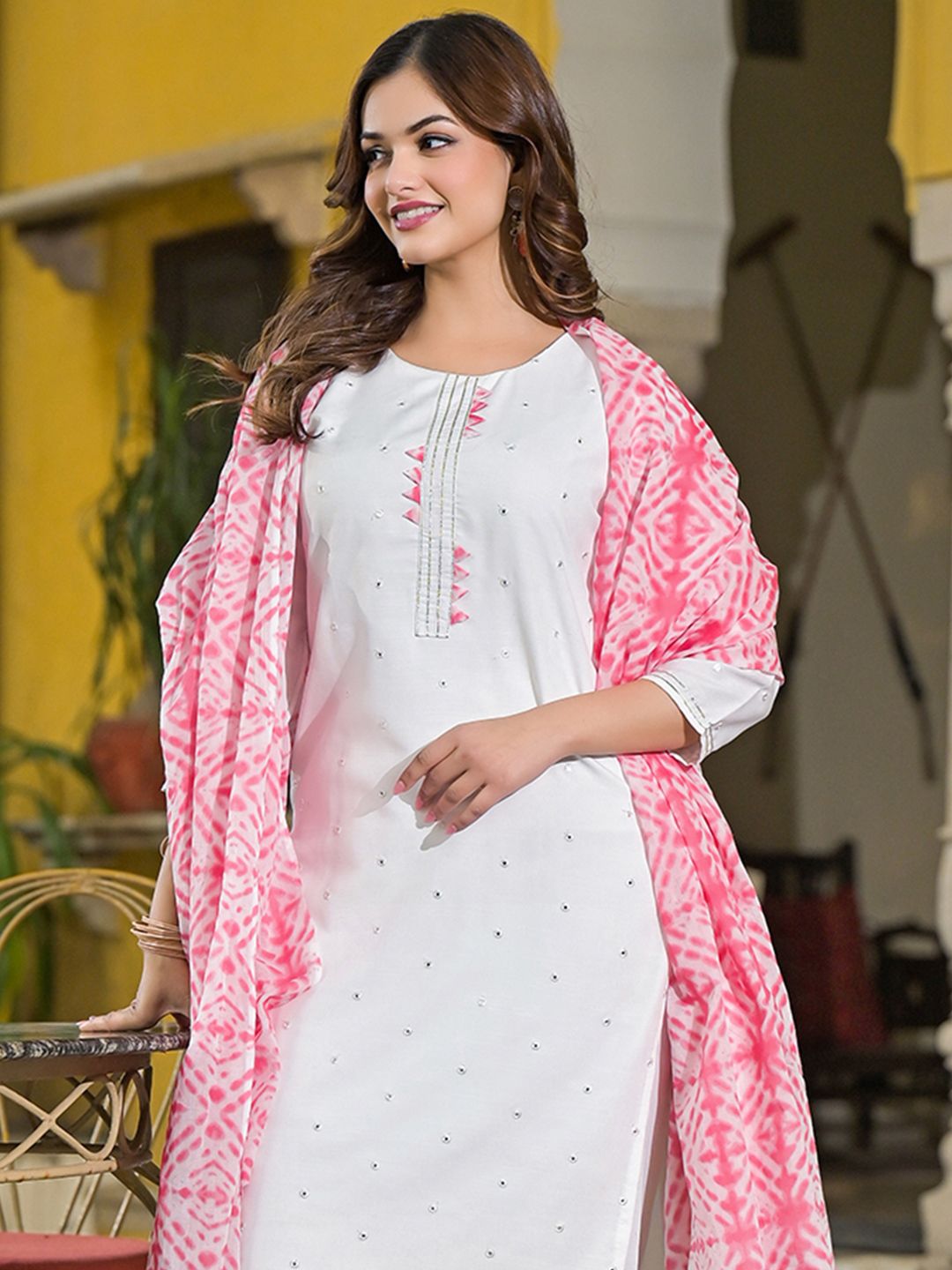 KALINI Women Floral Embroidered Regular Gotta Patti Kurta with Trousers & With Dupatta