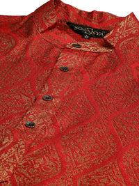 SOJANYA Set Kurta Motif Etnik Merah Lelaki Dengan Jaket Nehru