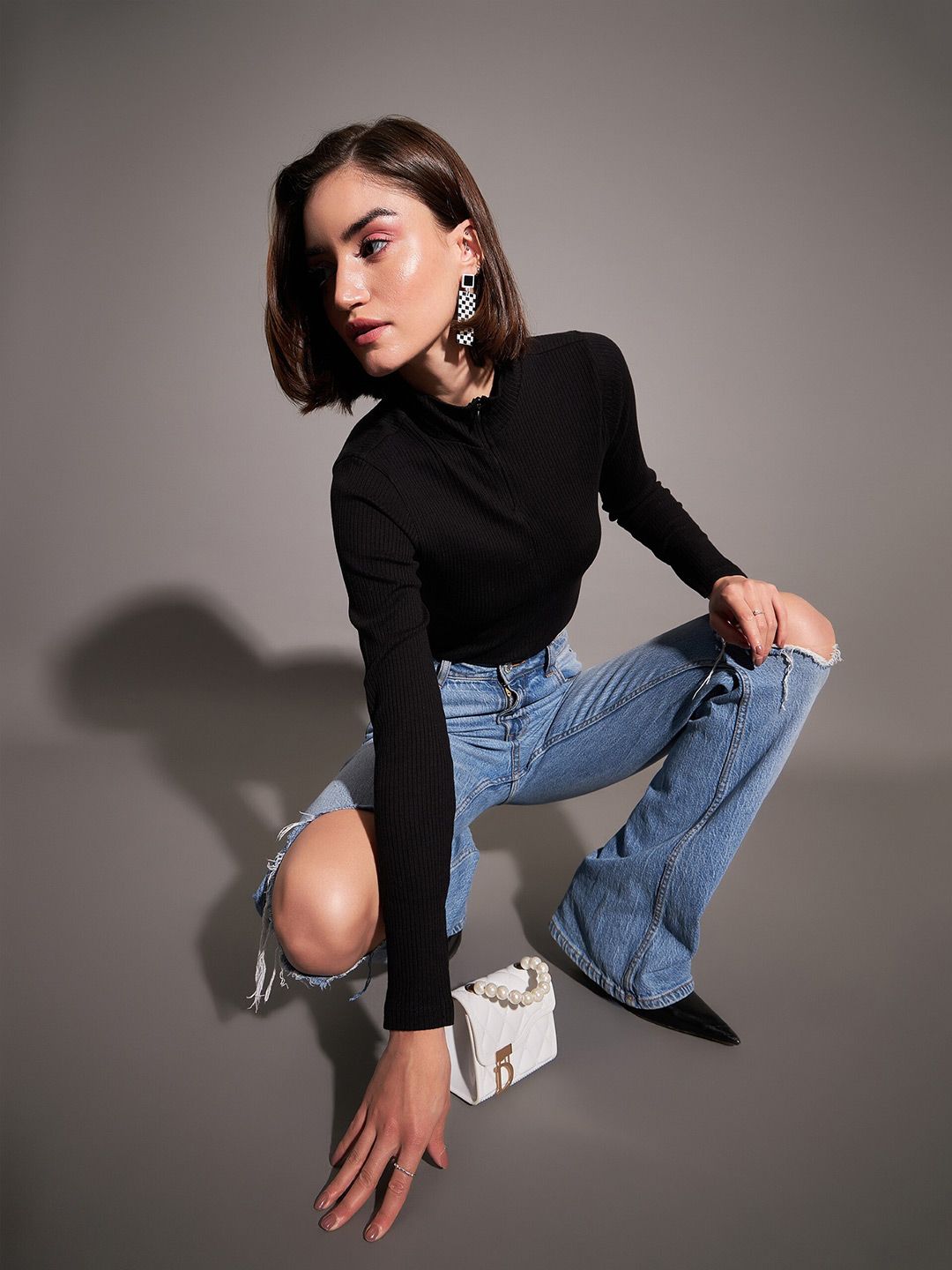 SASSAFRAS Black High Neck Fitted Top