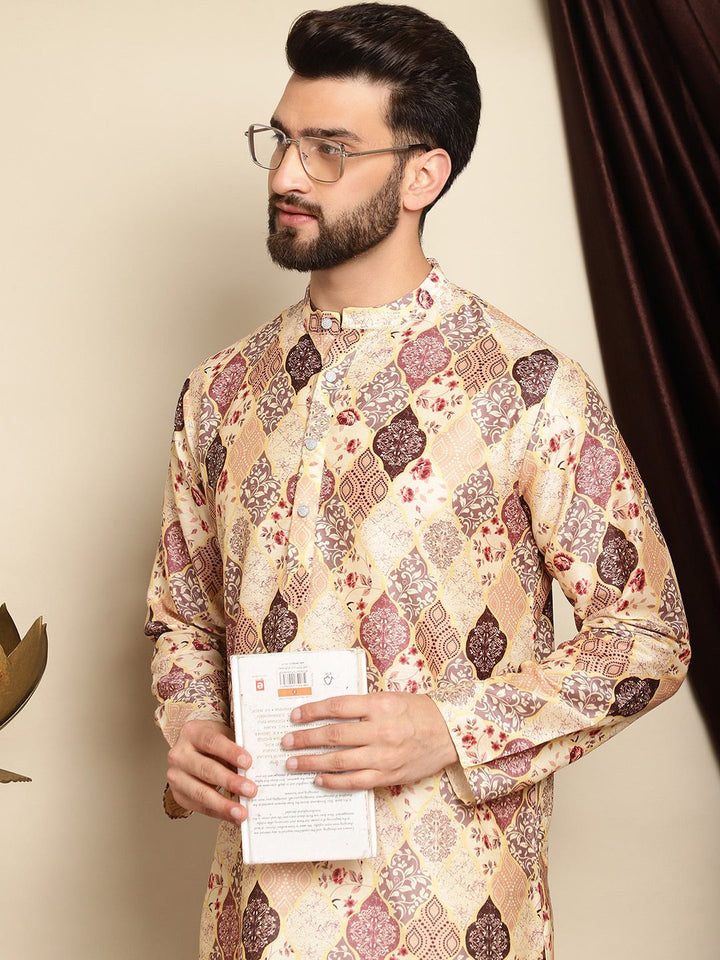 Anouk Ethnic Motifs Printed Band Collar Kurta with Churidar