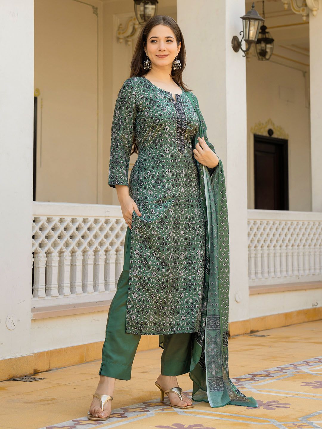 KALINI Women Ethnic Motifs Printed Regular Kurta with Trousers & Dupatta