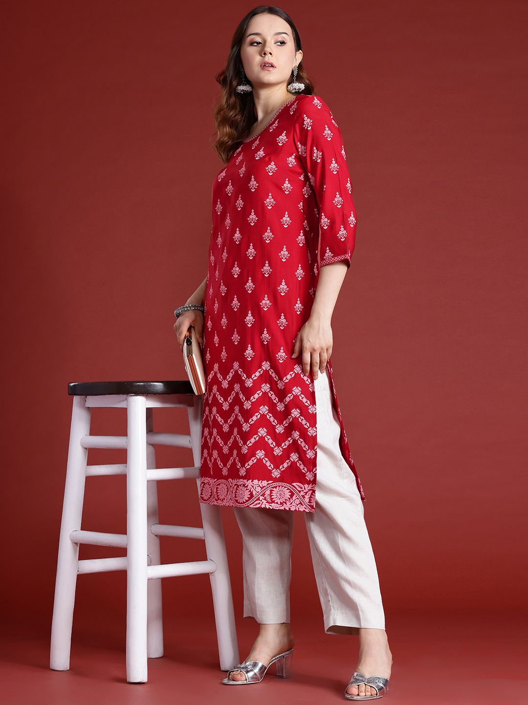 Anouk Floral Print Embroidered Kurta