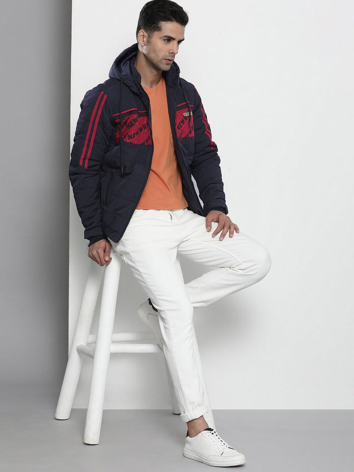 The Indian Garage Co Men Striped Detachable Hood Padded Jacket